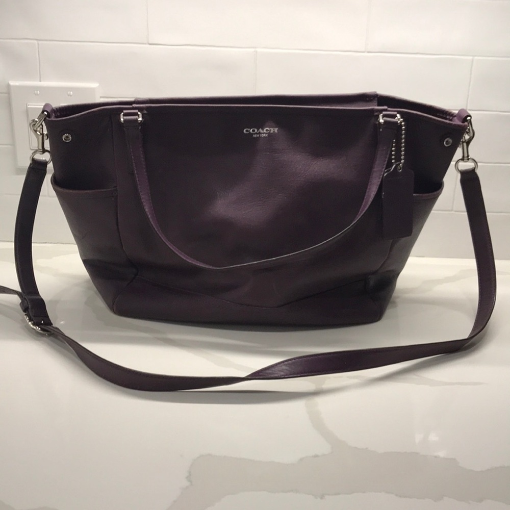 Purple leather Coach Diaper Bag